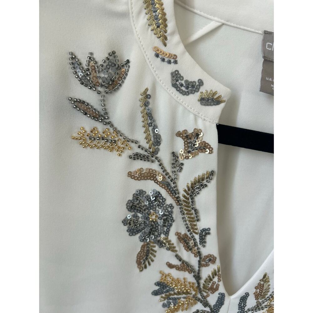 Women Chico's White Sequin Blouse, Size 16/18 - Picture 4 of 8